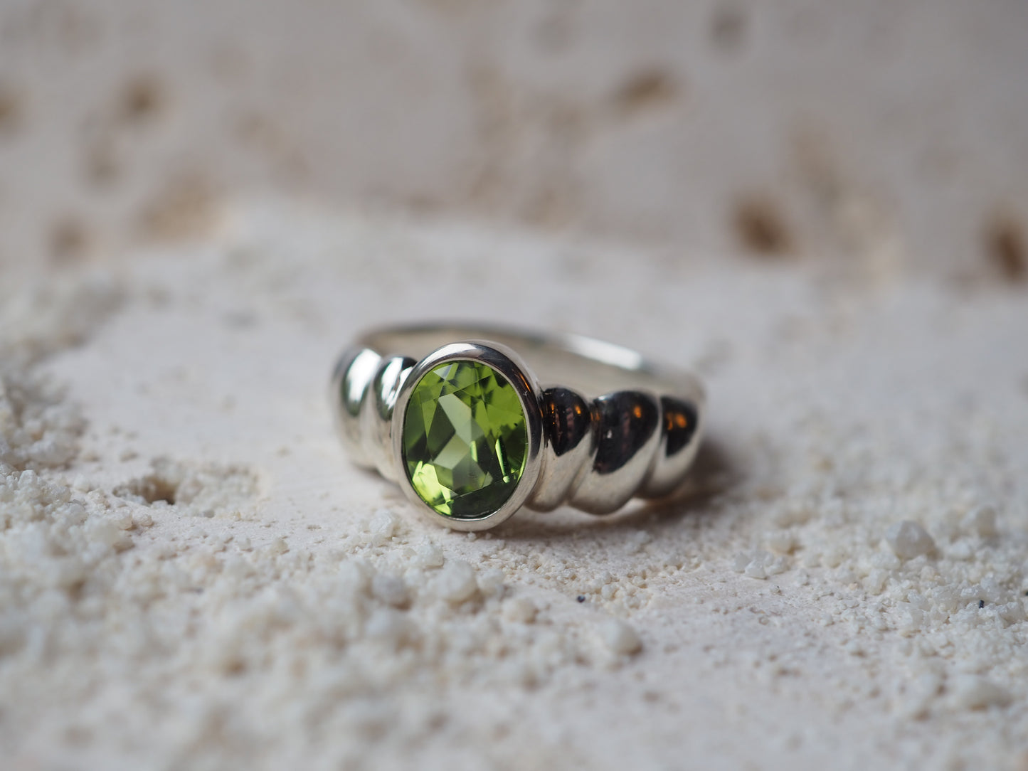 Peridot Ripple Ring (Size 6.5)