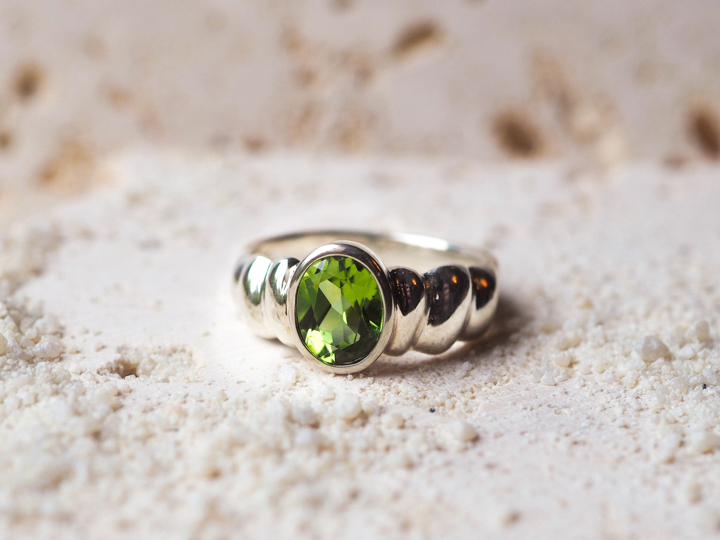 Peridot Ripple Ring (Size 6.5)