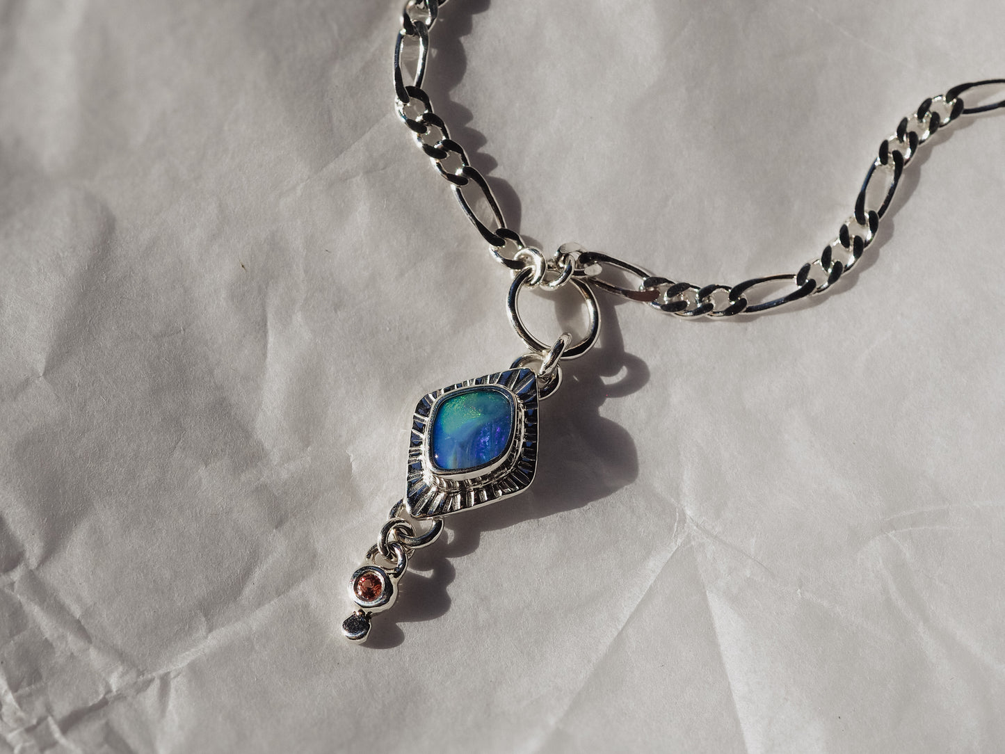 Blue Boulder Opal Charm'd Necklace