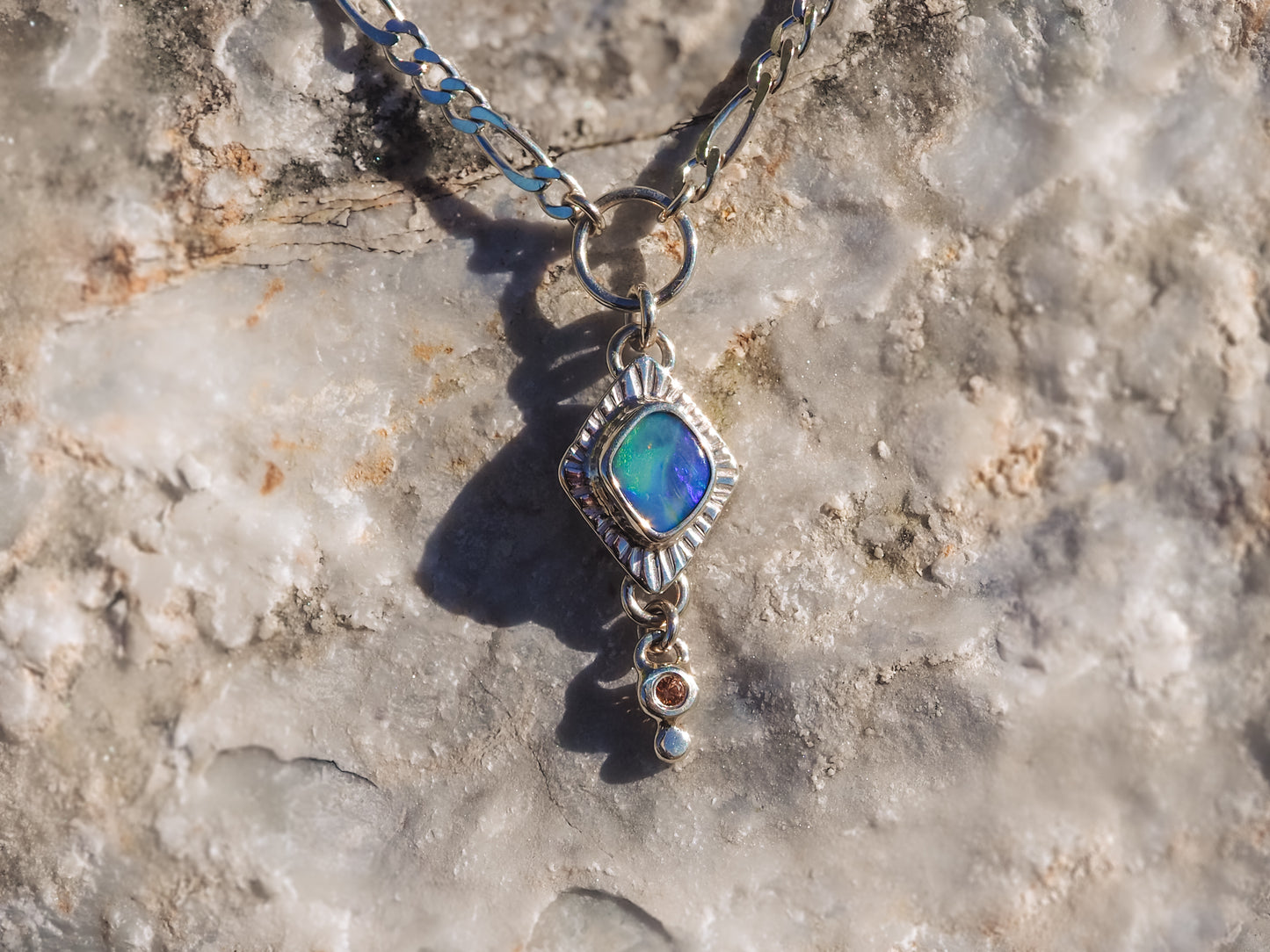 Blue Boulder Opal Charm'd Necklace