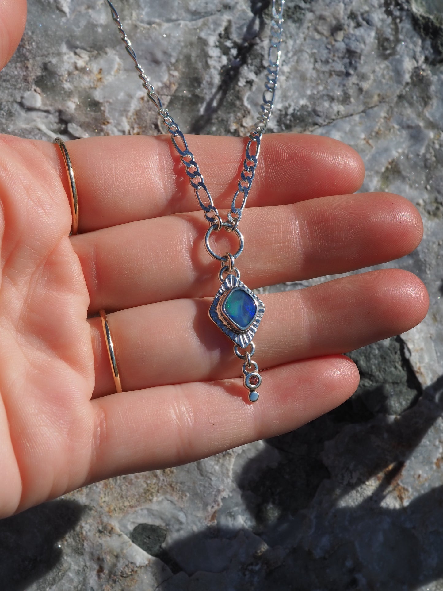 Blue Boulder Opal Charm'd Necklace