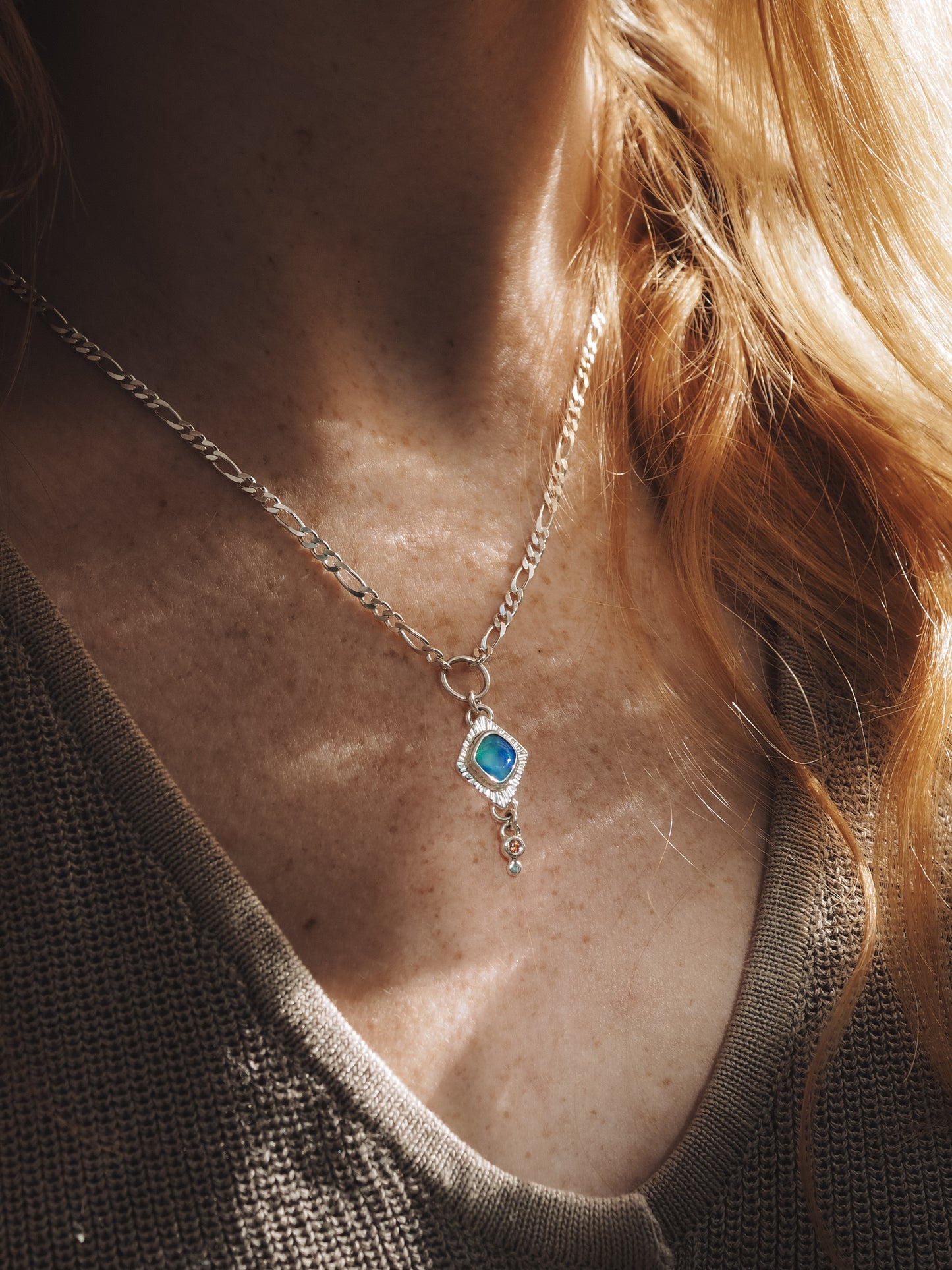 Blue Boulder Opal Charm'd Necklace