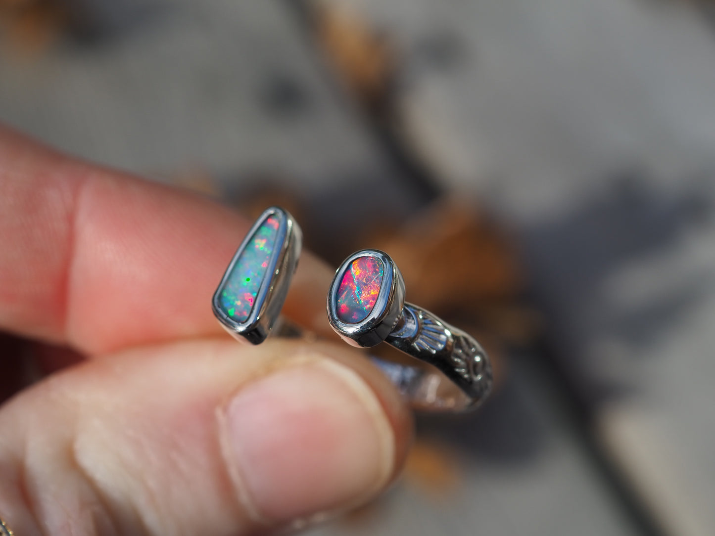 Open Shank Opal Ring (Size 7) (Adjustable)