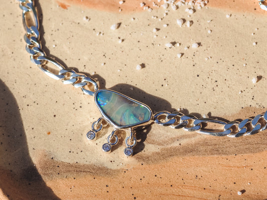 Boulder Opal & Diamonds Figaro Necklace