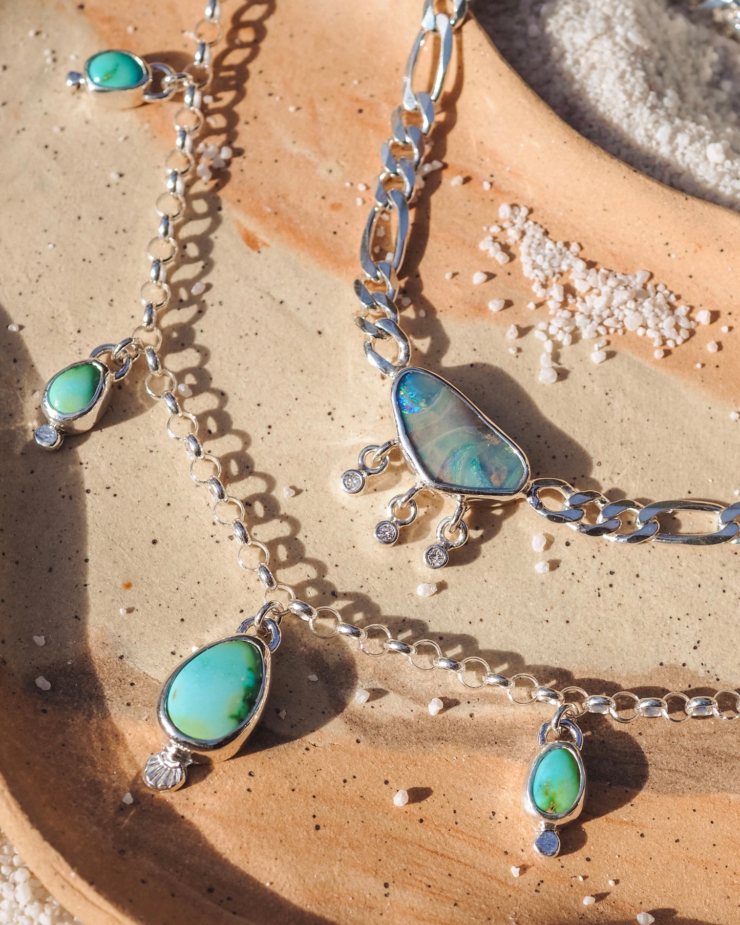 Boulder Opal & Diamonds Figaro Necklace