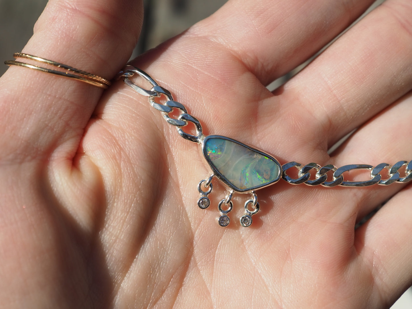 Boulder Opal & Diamonds Figaro Necklace
