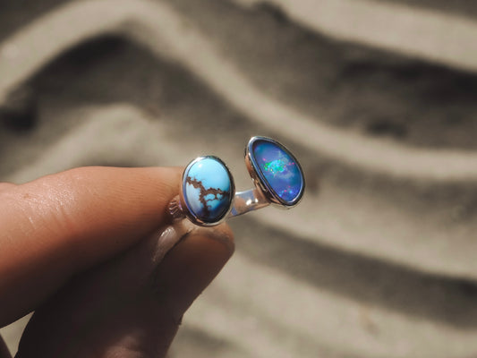 Turquoise x Opal Ring (Size 5) (Adjustable)